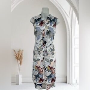 Spence Sleeveless Floral Button-down Sexy Duster Top Dress Flower  Medium